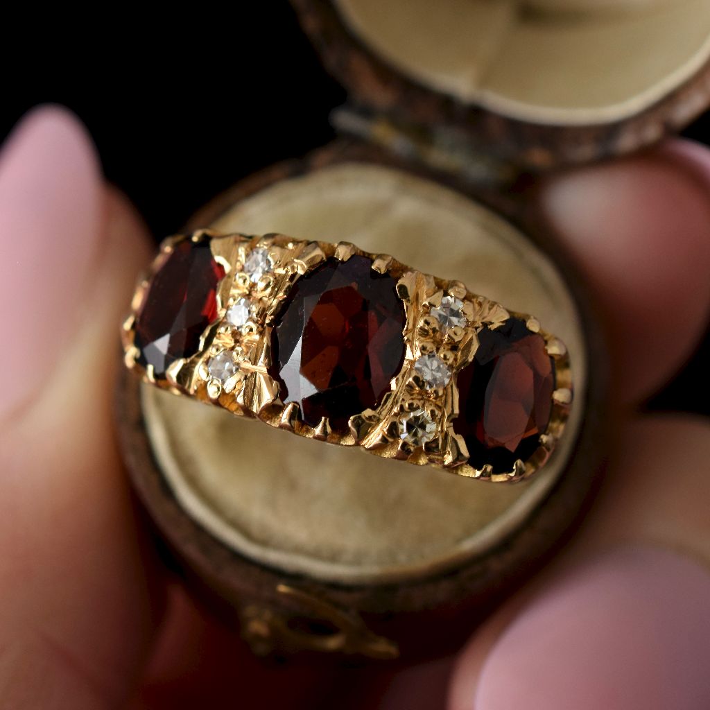 Vintage 18ct Yellow Gold Garnet And Diamond Ring Birmingham 1962