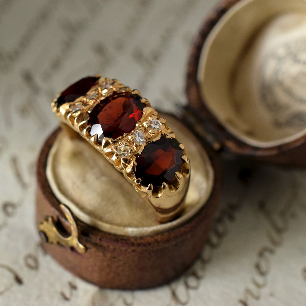 Vintage 18ct Yellow Gold Garnet And Diamond Ring Birmingham 1962