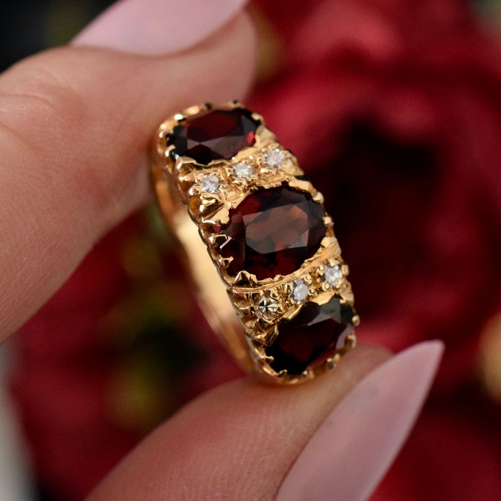 Vintage 18ct Yellow Gold Garnet And Diamond Ring Birmingham 1962