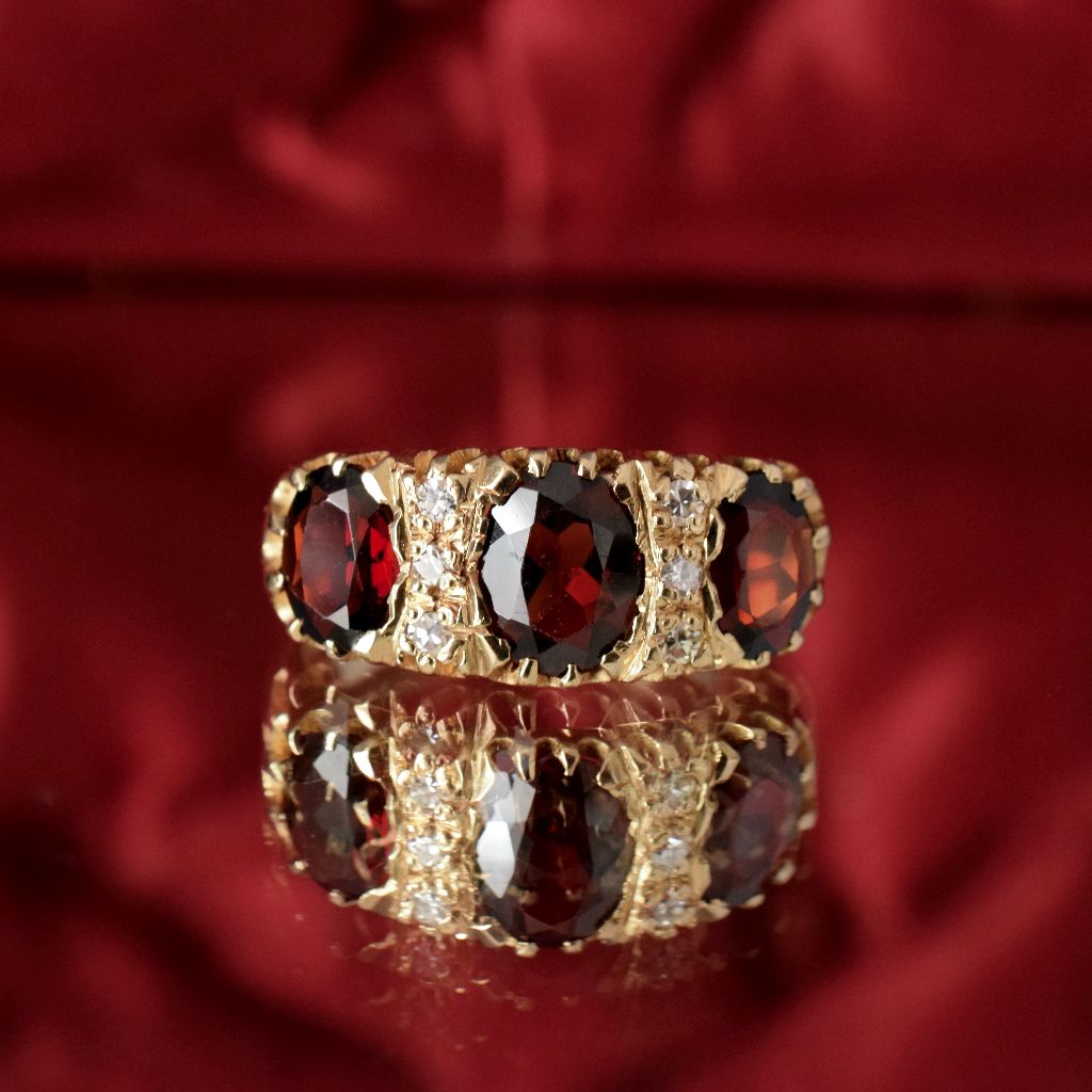 Vintage 18ct Yellow Gold Garnet And Diamond Ring Birmingham 1962