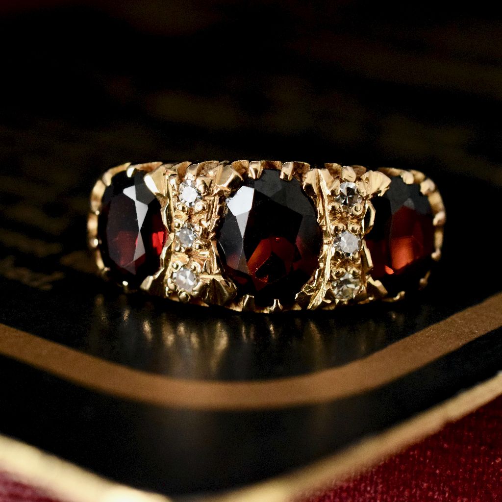 Vintage 18ct Yellow Gold Garnet And Diamond Ring Birmingham 1962
