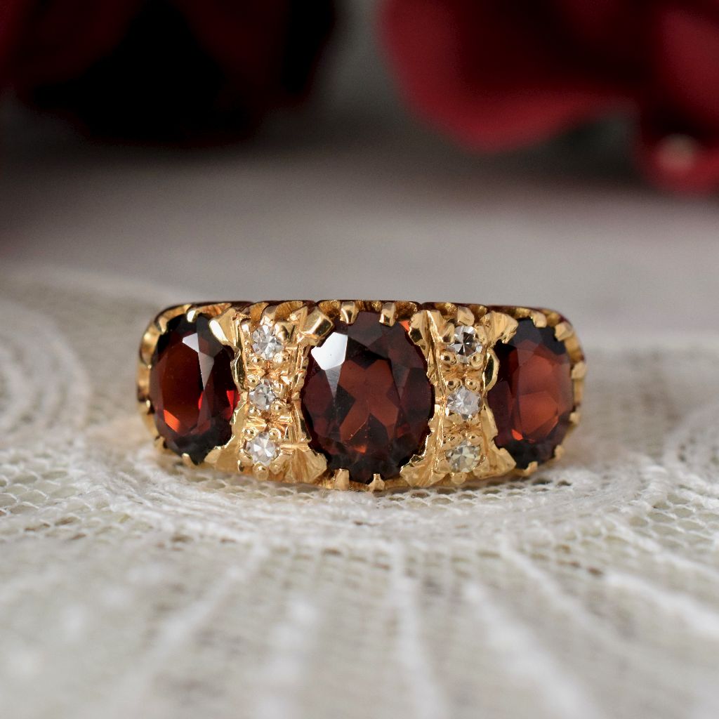 Vintage 18ct Yellow Gold Garnet And Diamond Ring Birmingham 1962