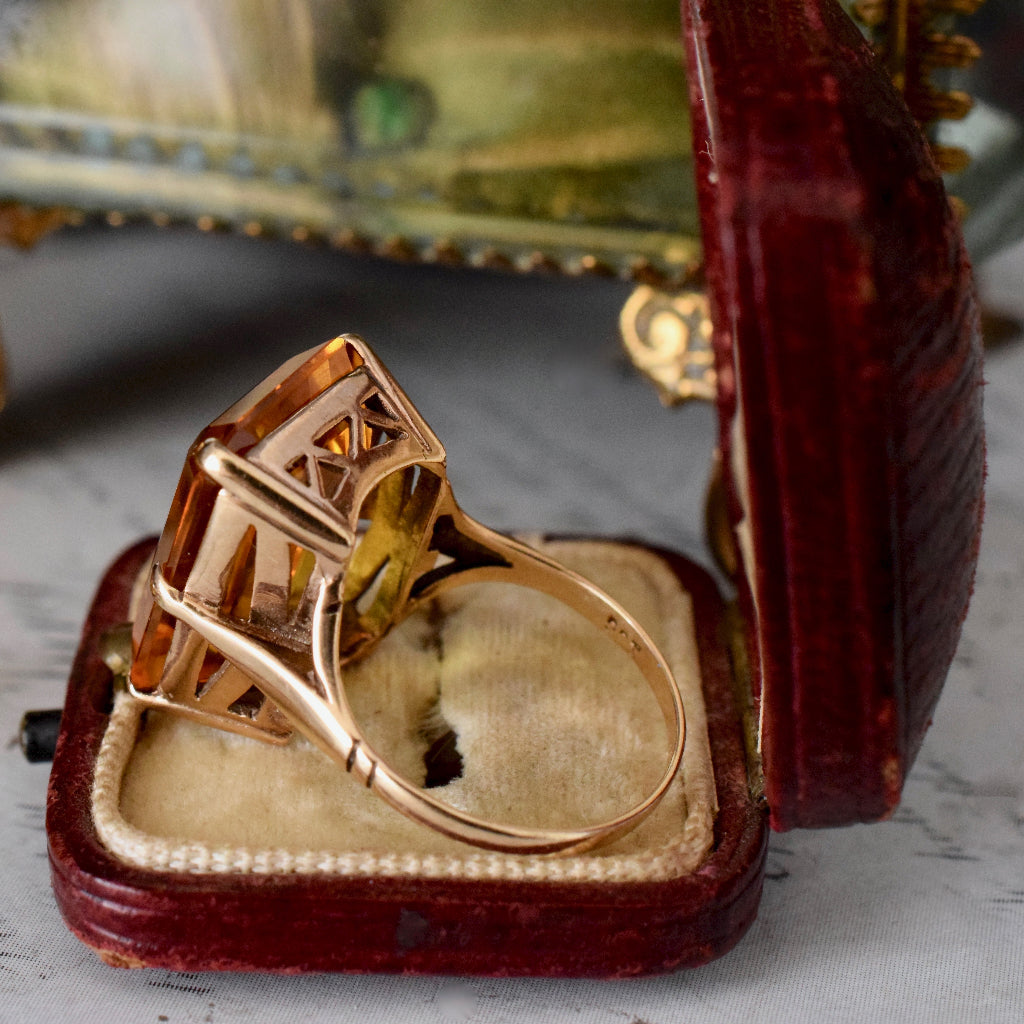 Vintage Large Citrine 9ct Yellow Gold Ring