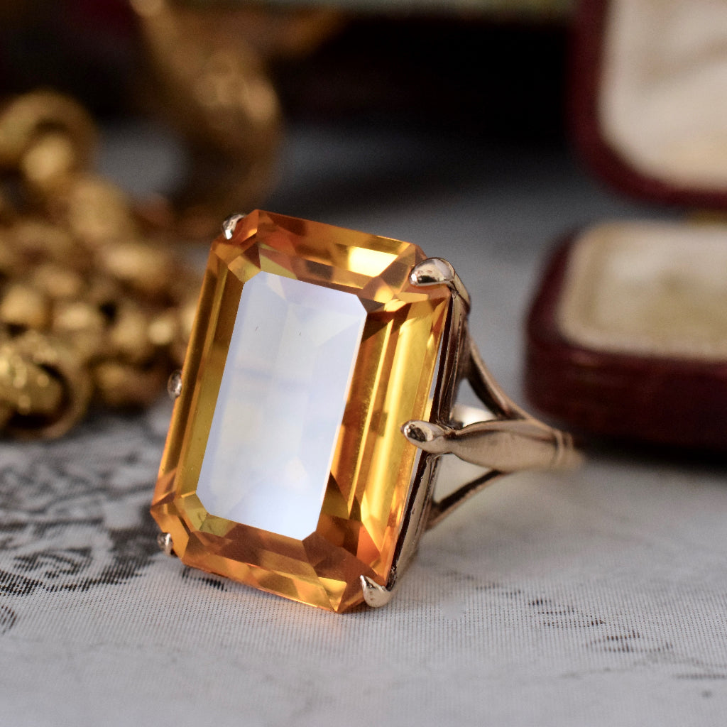Vintage Large Citrine 9ct Yellow Gold Ring