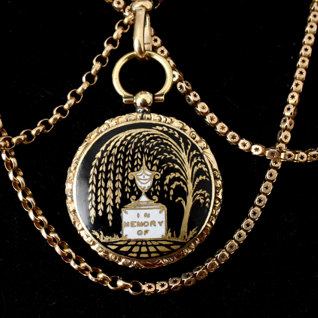 Early Victorian ‘In Memory Of’ Enamel Gold Cased Pendant Locket