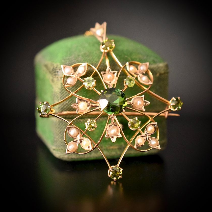 Wonderful Green Tourmaline 9ct Yellow Gold Combination Brooch / Pendant Willis and Sons circa 1910