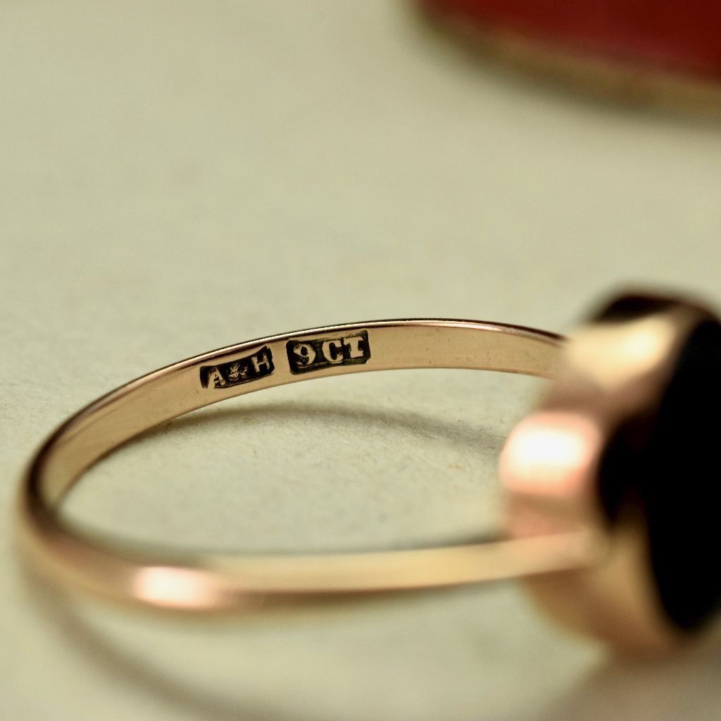 Charming Antique Australian 9ct Rose Gold Onyx Ring by ‘Archer & Holland’ Circa 1940