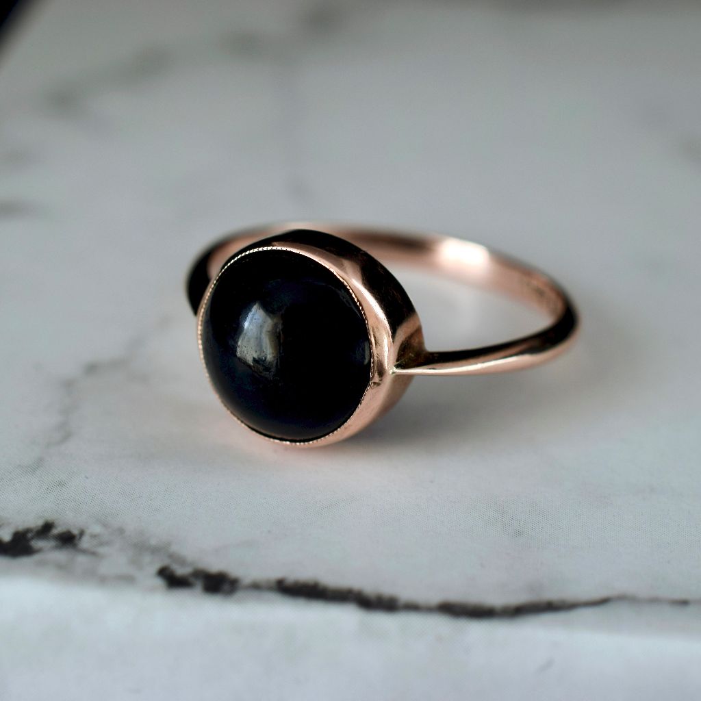 Charming Antique Australian 9ct Rose Gold Onyx Ring by ‘Archer & Holland’ Circa 1940