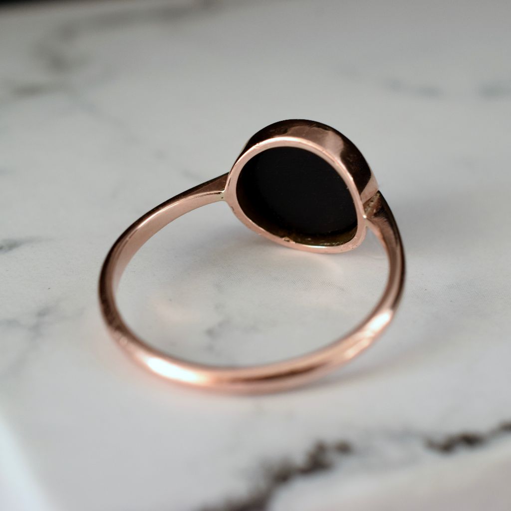 Charming Antique Australian 9ct Rose Gold Onyx Ring by ‘Archer & Holland’ Circa 1940