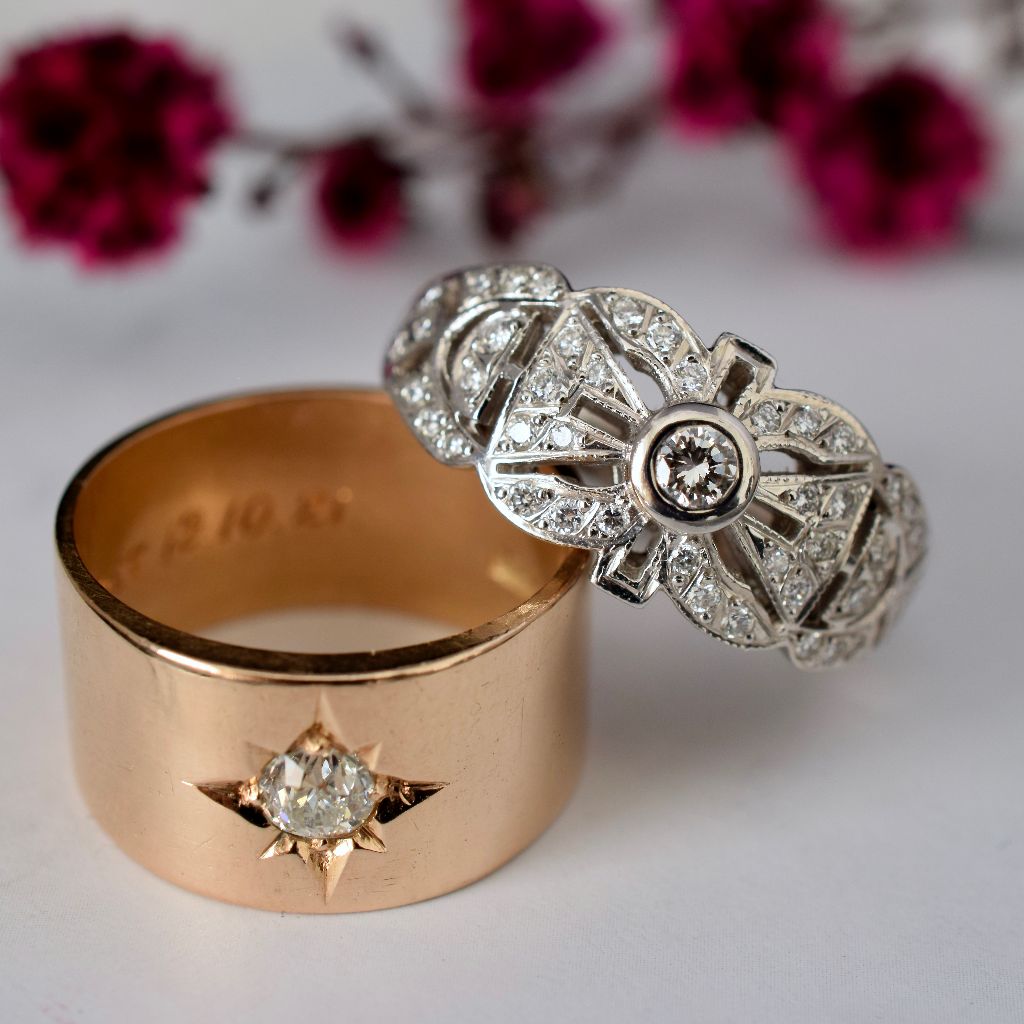 Vintage 18ct White Gold Diamond Art Deco Style Plaque Ring 7.45 Grams