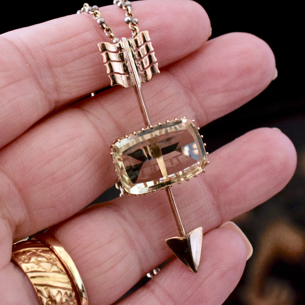 Edwardian / Art Deco 9ct Rose Gold Citrine ‘Arrow’ Pendant