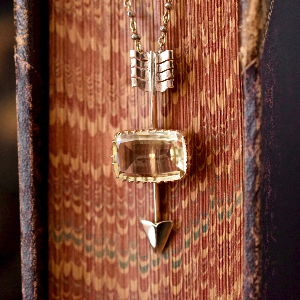 Edwardian / Art Deco 9ct Rose Gold Citrine ‘Arrow’ Pendant