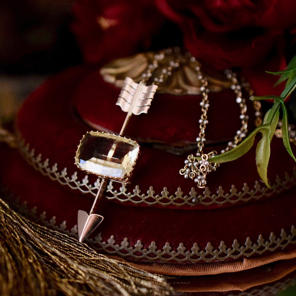 Edwardian / Art Deco 9ct Rose Gold Citrine ‘Arrow’ Pendant
