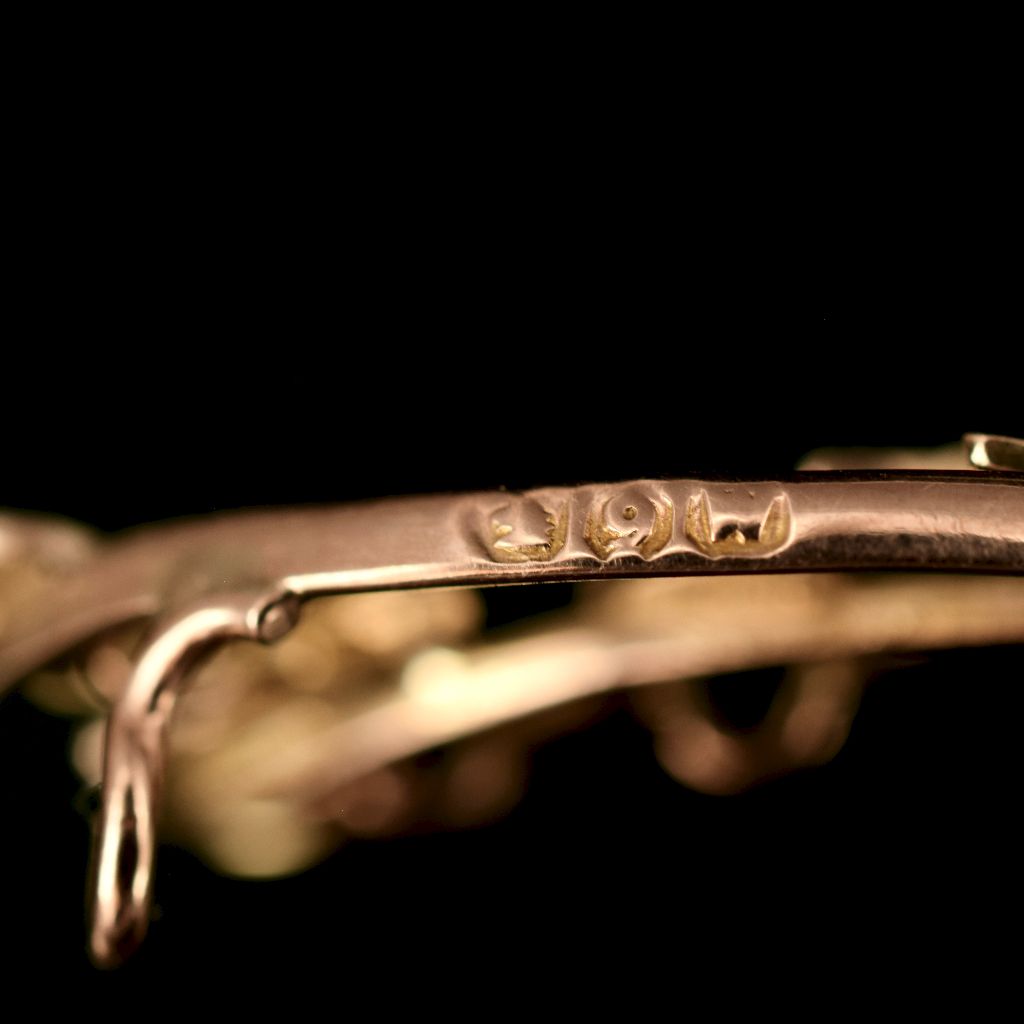 Antique 9ct Rose Gold Pearl Turquoise ‘Swallow’ Brooch by Willis and Sons Circa 1910