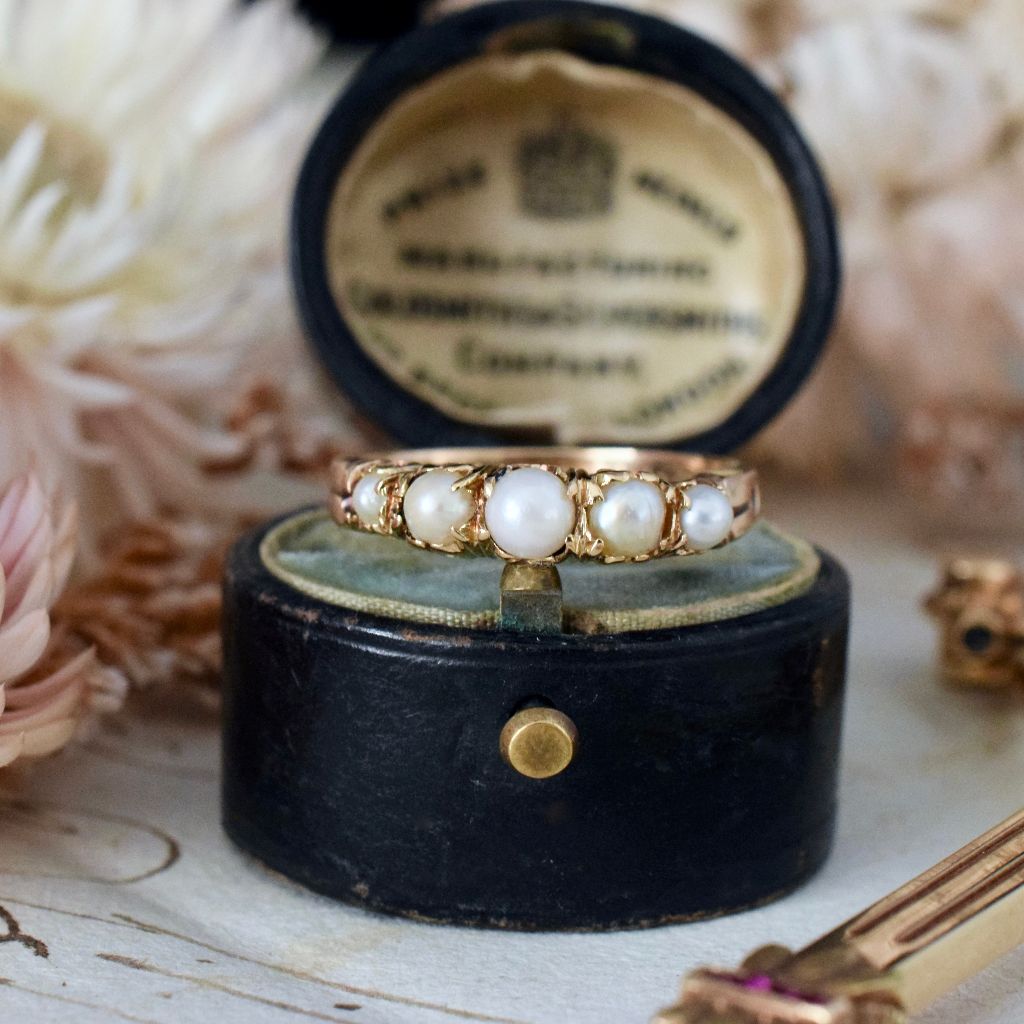 Antique 18ct Yellow Gold Pearl Half-Hoop Ring Circa 1900
