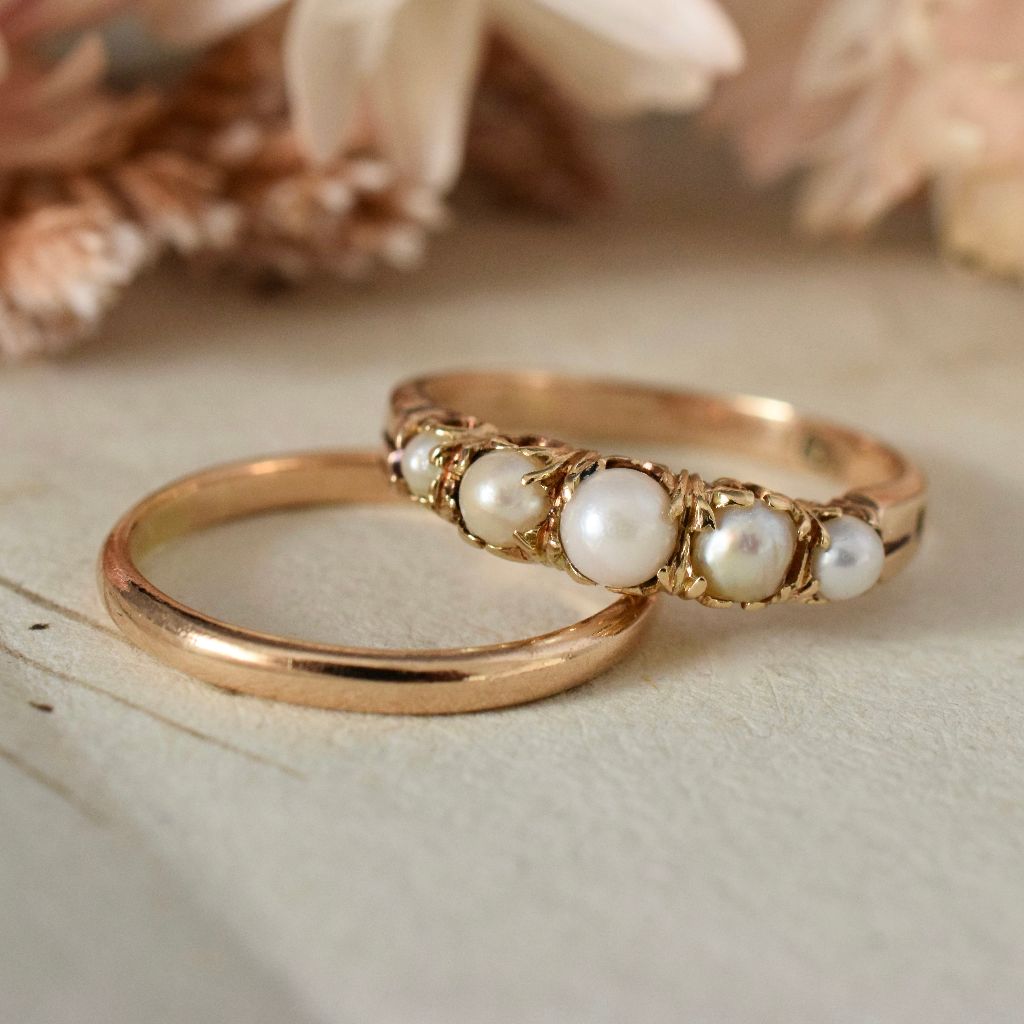 Antique 18ct Yellow Gold Pearl Half-Hoop Ring Circa 1900