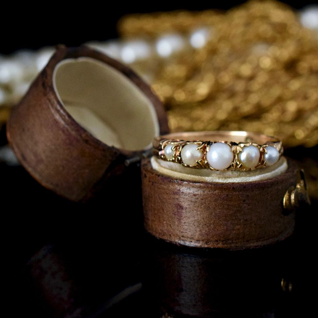 Antique 18ct Yellow Gold Pearl Half-Hoop Ring Circa 1900