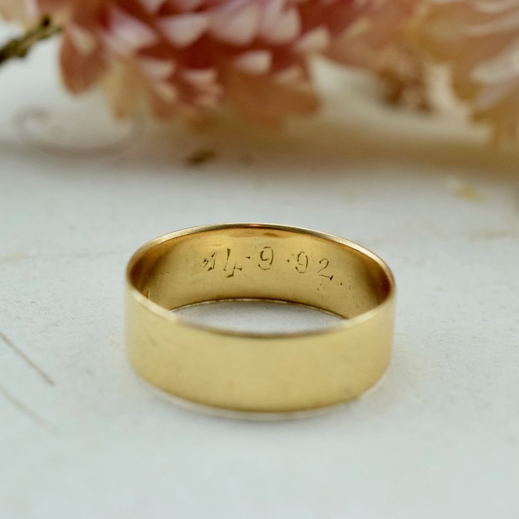 Antique Victorian Australian 18ct Yellow Gold Wide Ring Circa 1890