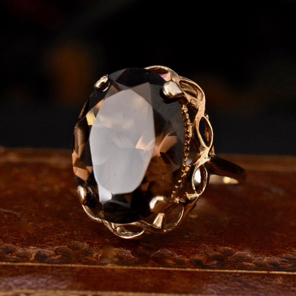 Vintage 9ct Yellow Gold Smoky Quartz Hallmarked Ring