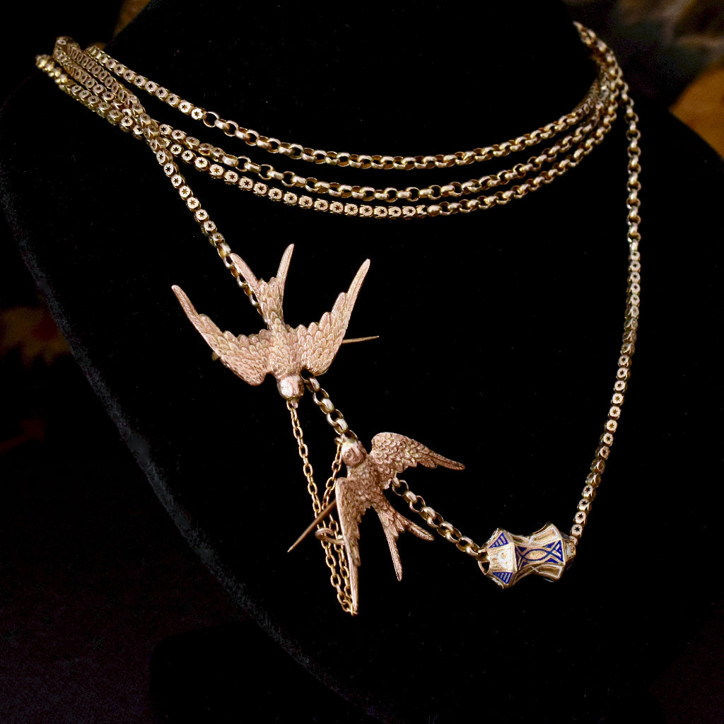 Antique Victorian 9ct Gold ‘Bluebirds Of Happiness’ Double Cloak Clasp Birmingham 1898