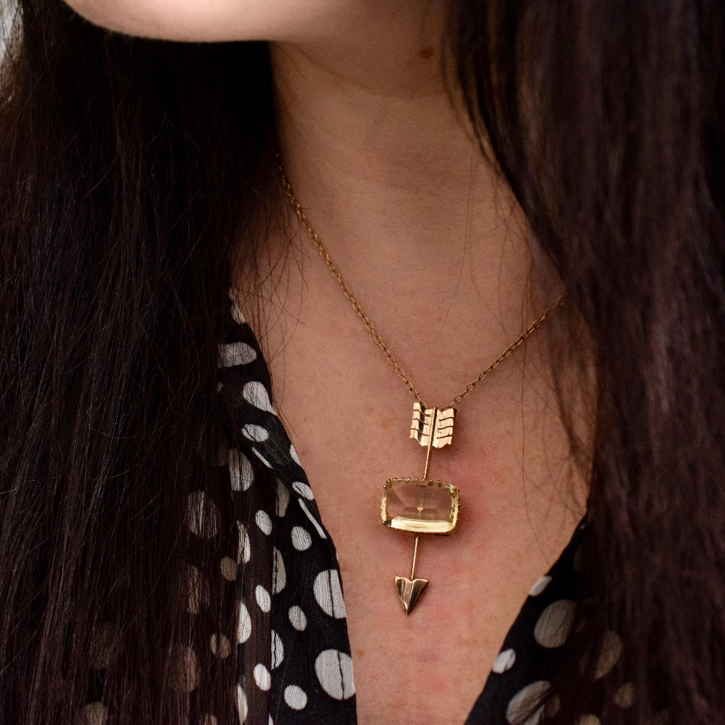 Edwardian / Art Deco 9ct Rose Gold Citrine ‘Arrow’ Pendant