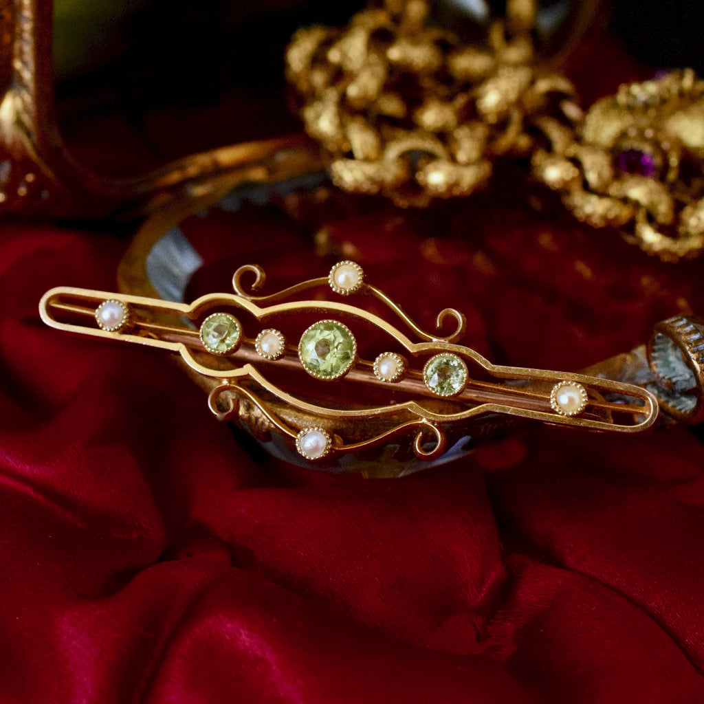Antique Early Australian Willis & Sons 15ct Yellow Gold And Tourmaline Brooch Circa 1915