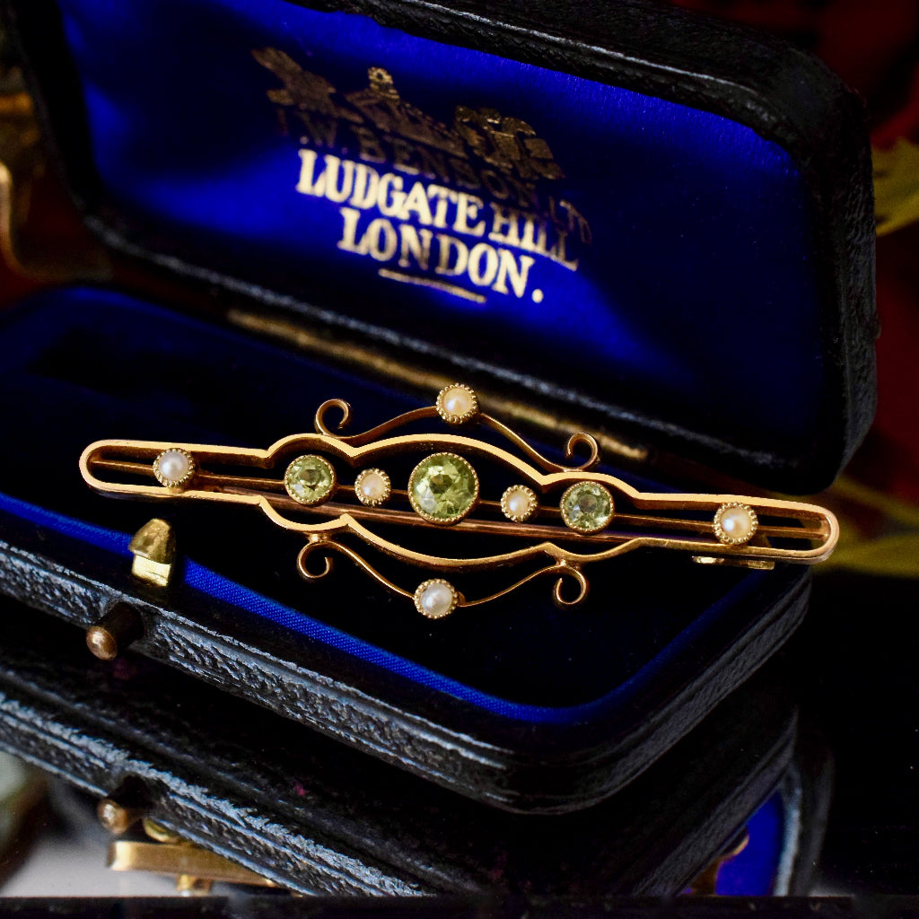Antique Early Australian Willis & Sons 15ct Yellow Gold And Tourmaline Brooch Circa 1915