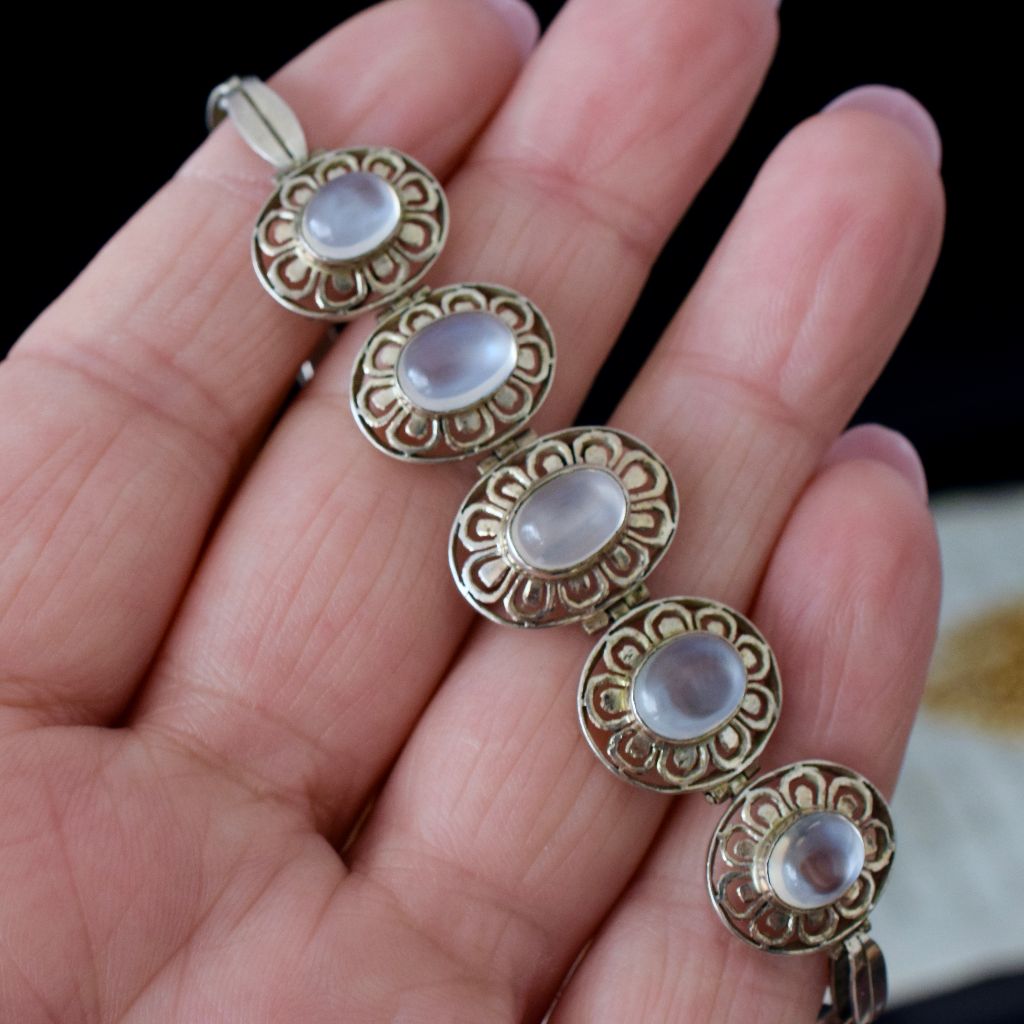 Vintage Sterling Silver And Moonstone Bracelet