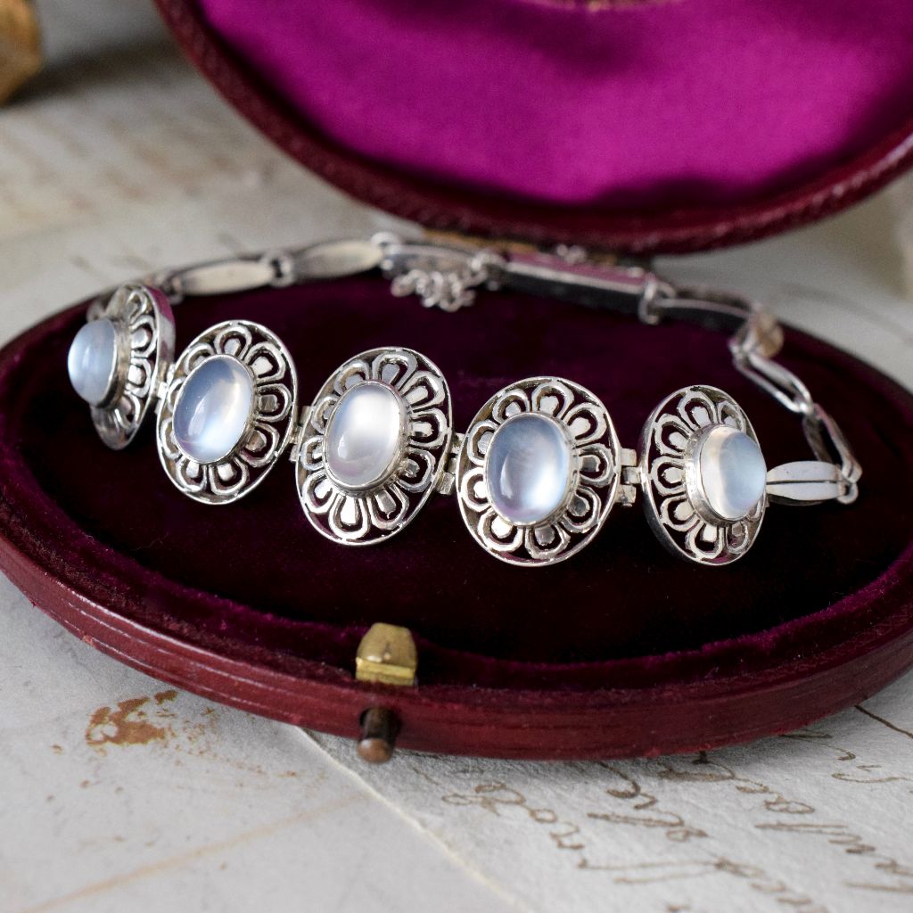 Vintage Sterling Silver And Moonstone Bracelet