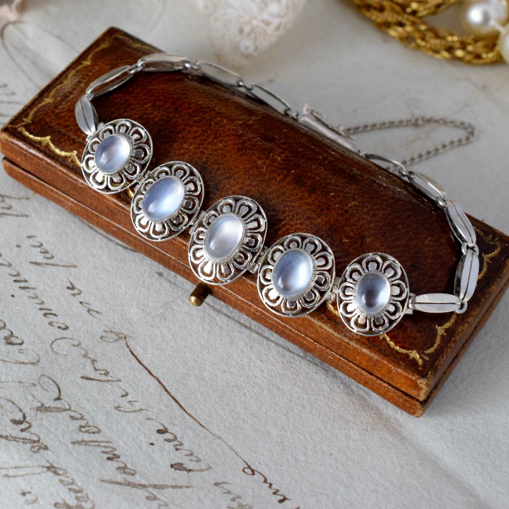 Vintage Sterling Silver And Moonstone Bracelet