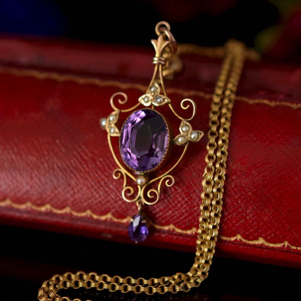 Antique Victorian/Early Edwardian 9ct Amethyst Lavaliere