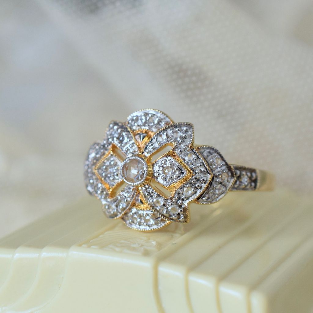 Modern 18ct Yellow Gold And Rose Cut Diamond Ring Independent Valuation Dated 2007 Included For $1,875 AUD