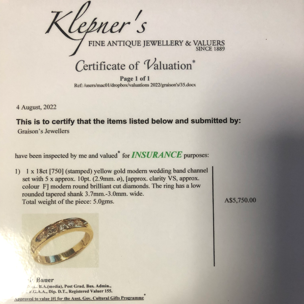 Modern 18ct Yellow Gold Five Diamond Channel Set Ring Independent Valuation Included In Purchase For $5750 AUD