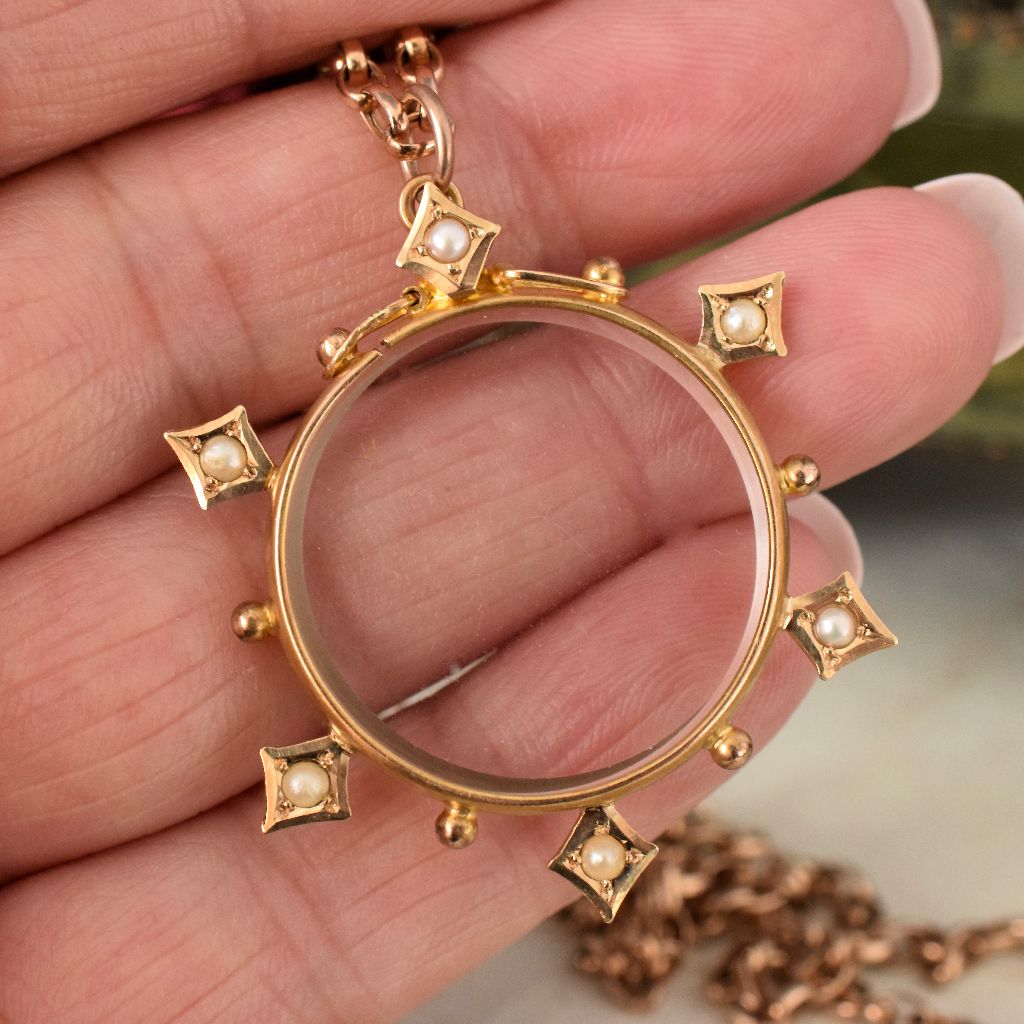 Antique Australian Willis and Sons 15ct Yellow Gold Seed Pearl Locket circa 1905