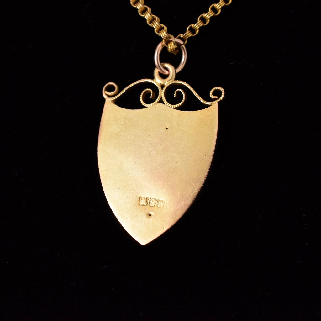 Antique 9ct Rose Gold ‘Willis & Sons’ Shield Pendant