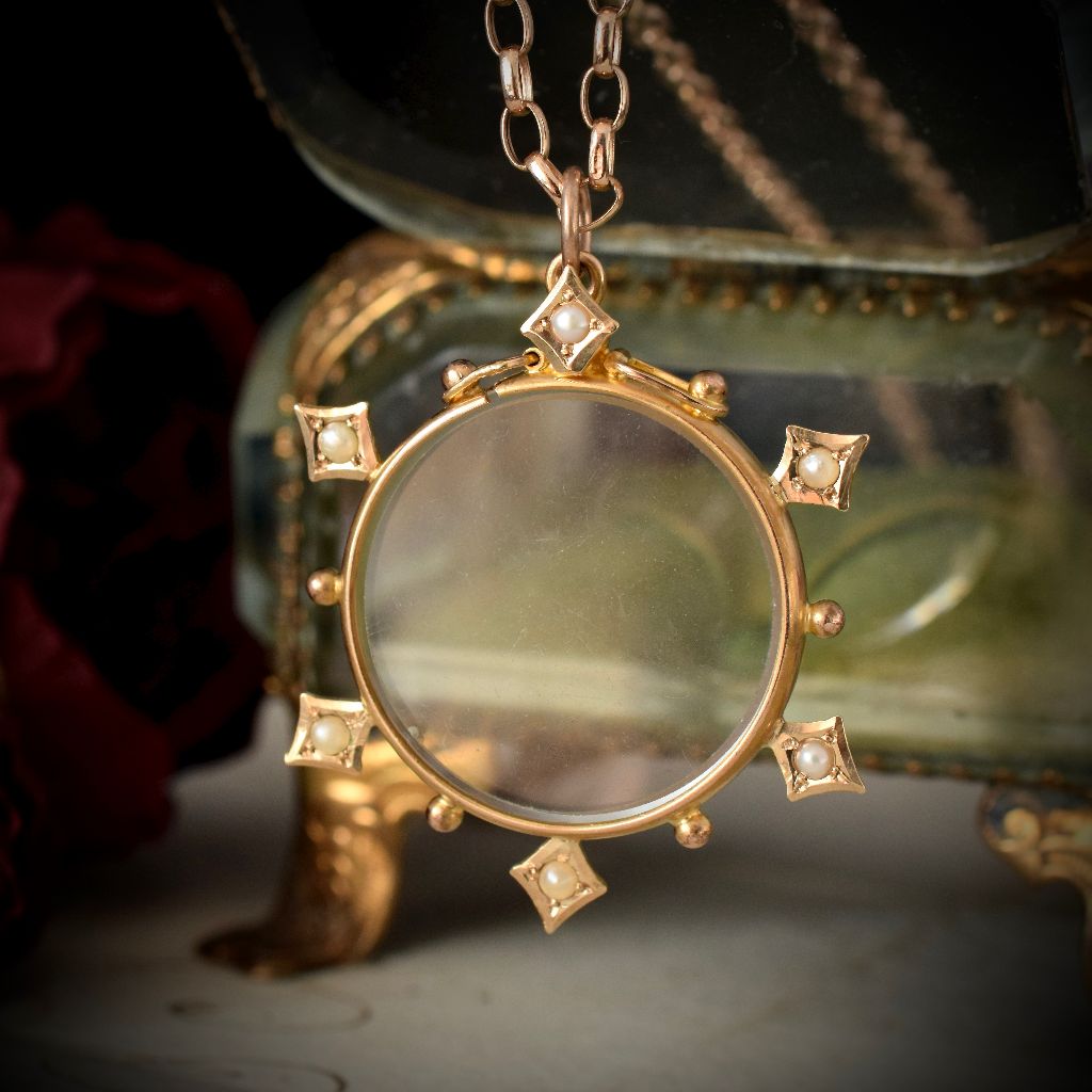 Antique Australian Willis and Sons 15ct Yellow Gold Seed Pearl Locket circa 1905