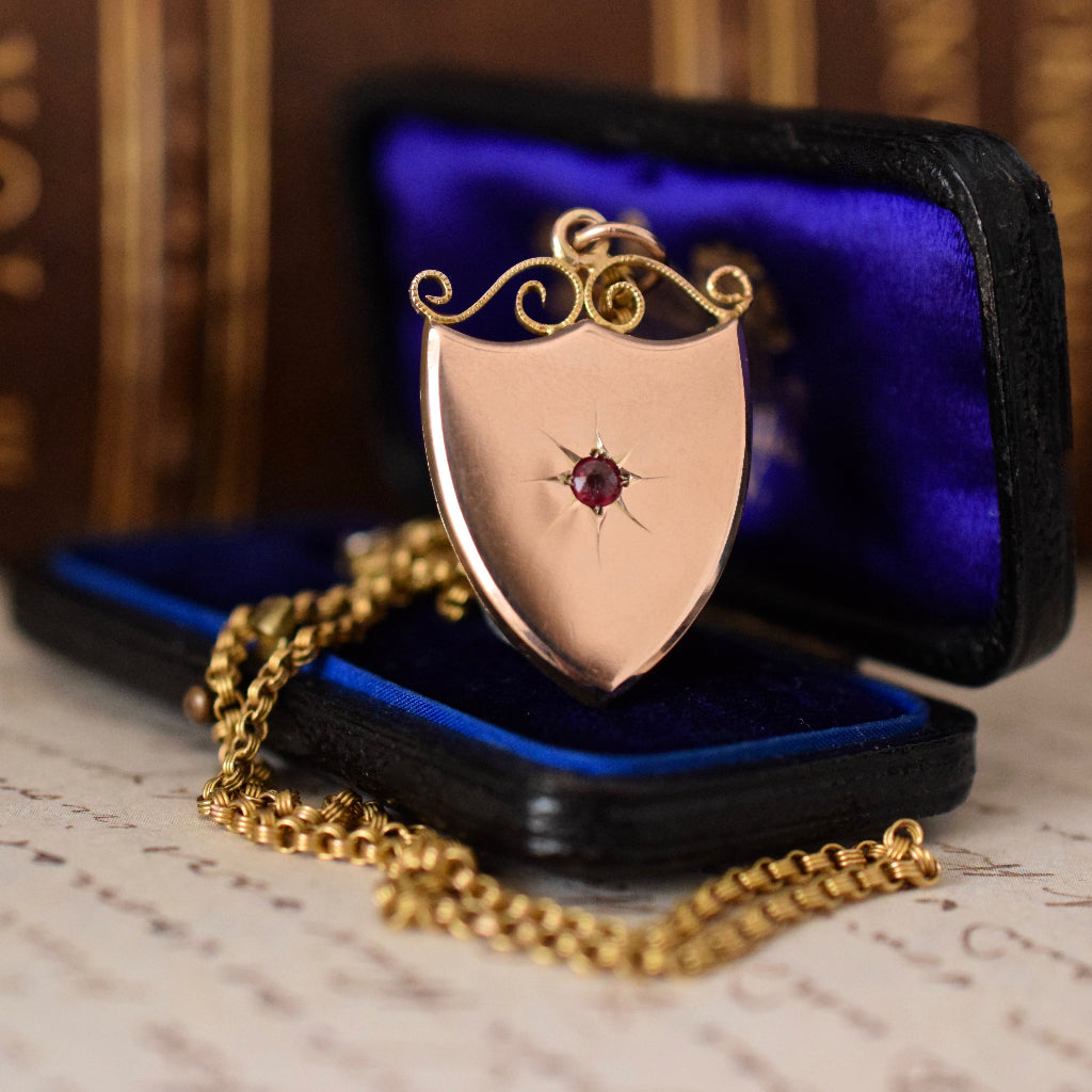 Antique 9ct Rose Gold ‘Willis & Sons’ Shield Pendant