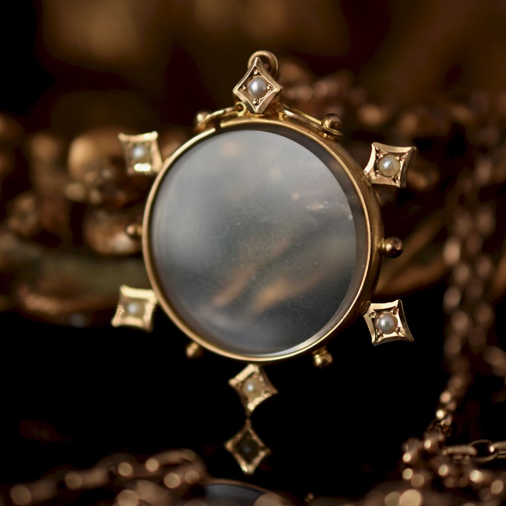 Antique Australian Willis and Sons 15ct Yellow Gold Seed Pearl Locket circa 1905
