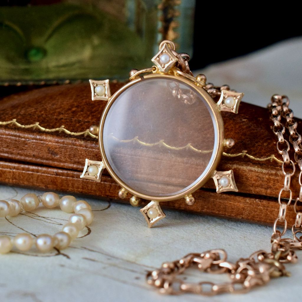 Antique Australian Willis and Sons 15ct Yellow Gold Seed Pearl Locket circa 1905