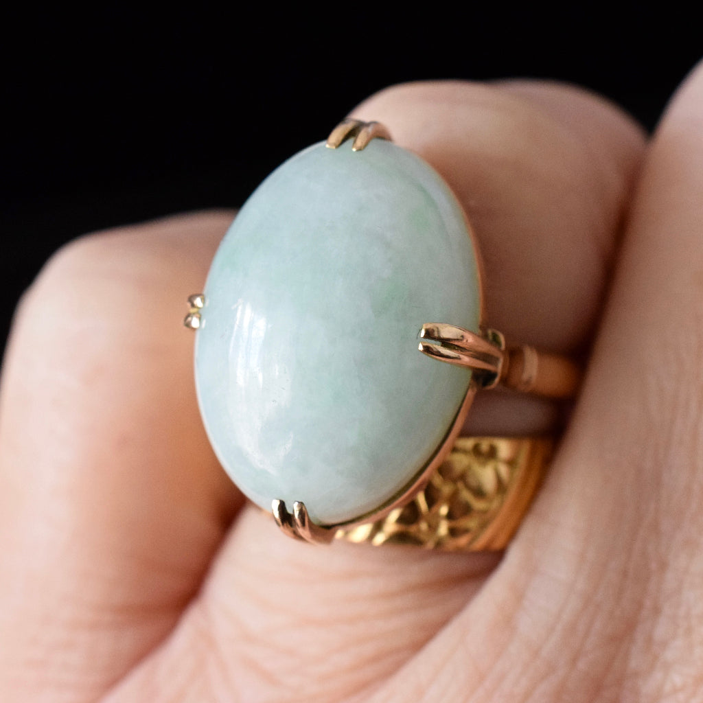 Stunning Vintage 14ct Gold Jade Cabochon Ring 28.70ct