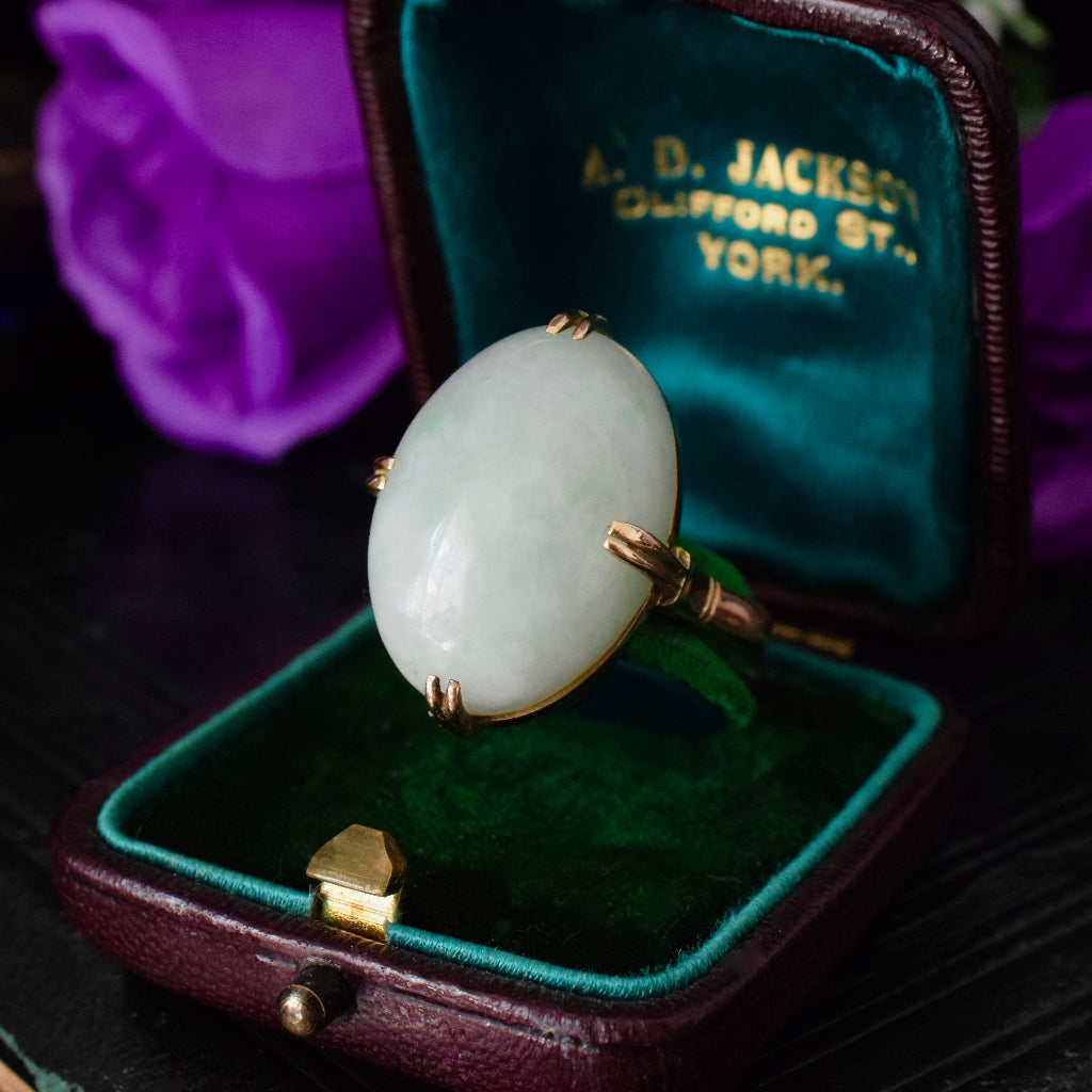 Stunning Vintage 14ct Gold Jade Cabochon Ring 28.70ct
