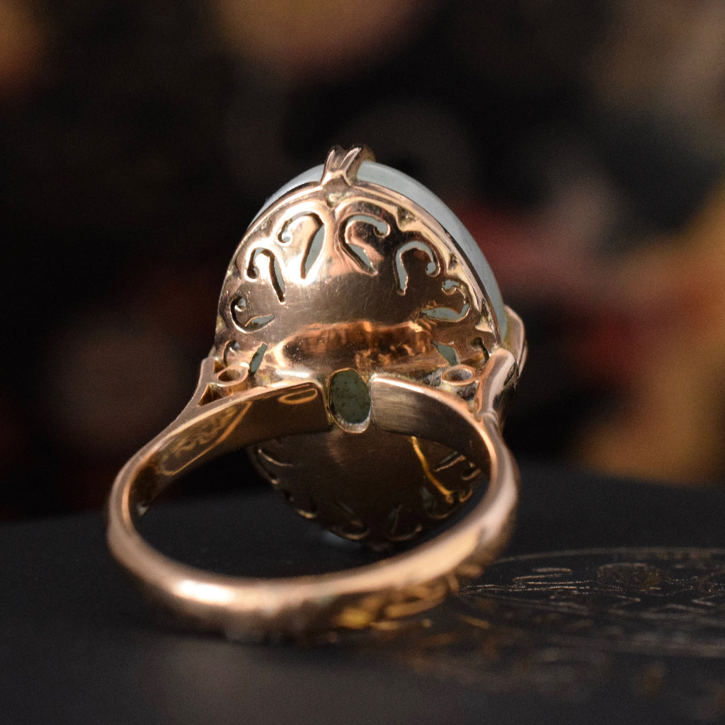 Stunning Vintage 14ct Gold Jade Cabochon Ring 28.70ct