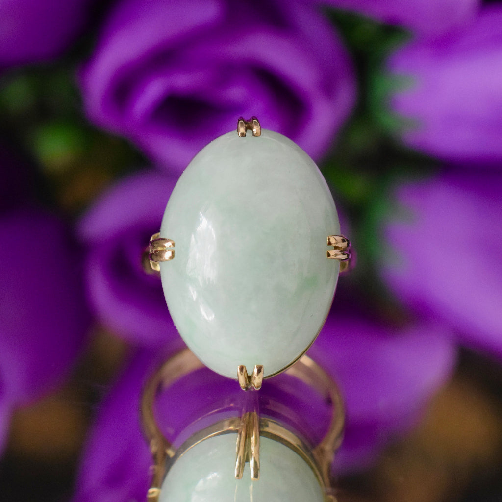 Stunning Vintage 14ct Gold Jade Cabochon Ring 28.70ct