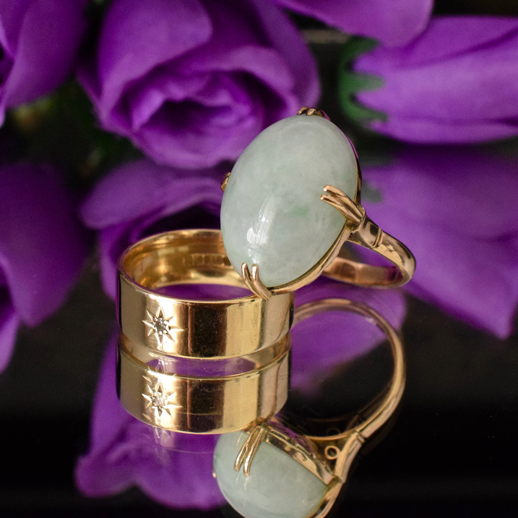 Stunning Vintage 14ct Gold Jade Cabochon Ring 28.70ct