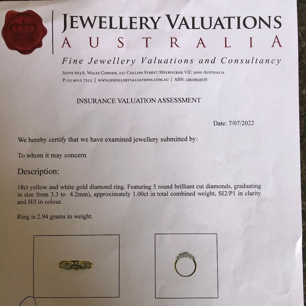 Modern 18ct Yellow Gold Five Diamond Half Hoop 1.00ct Independent Valuation Included In Purchase $4,880 AUD
