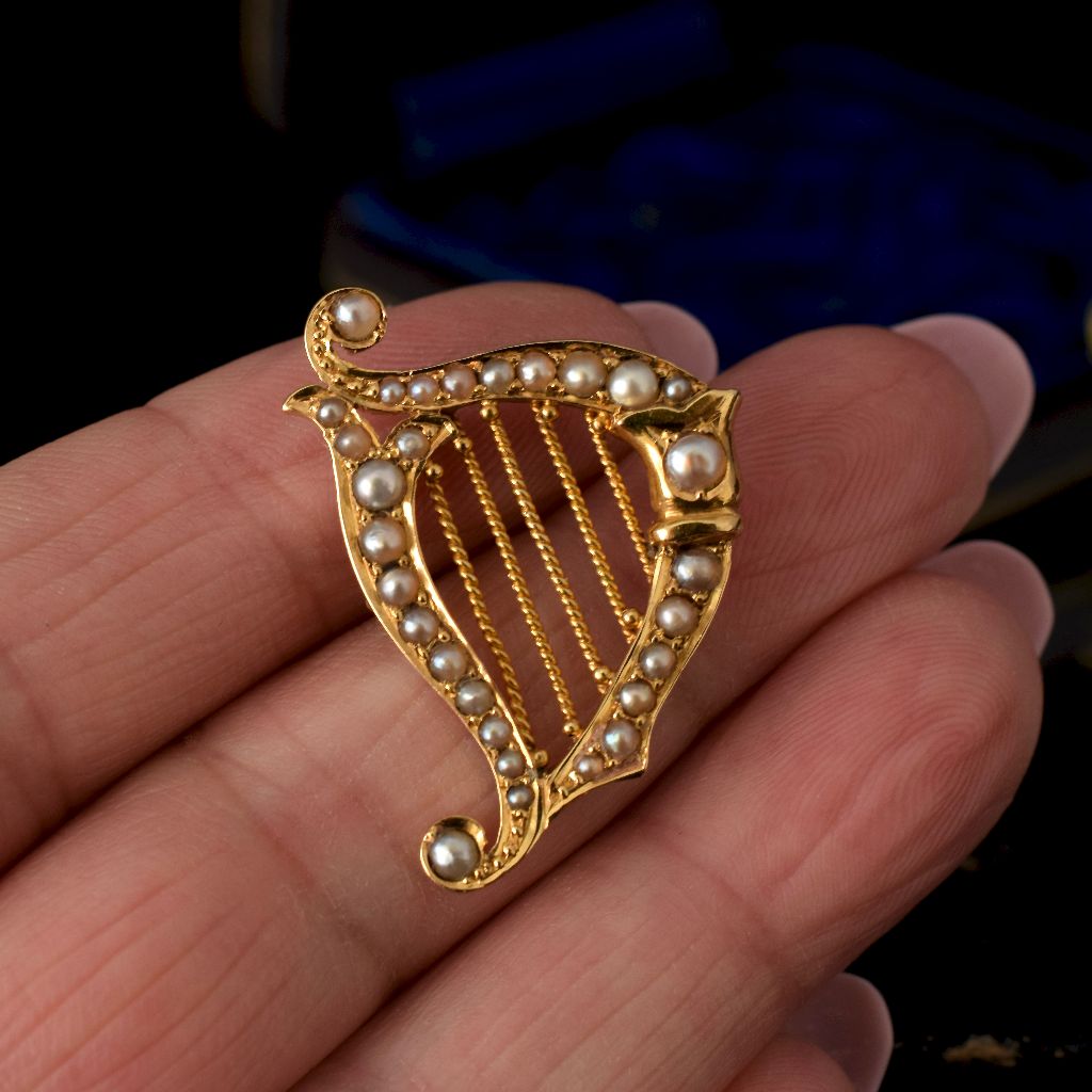 Antique Australian 18ct Yellow Gold ‘Irish Harp’ Brooch Circa 1910