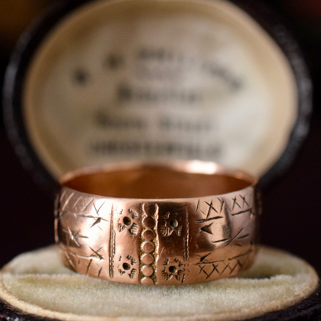 Antique 9ct Rose Gold Wide Wedder/ Band Dated 1892