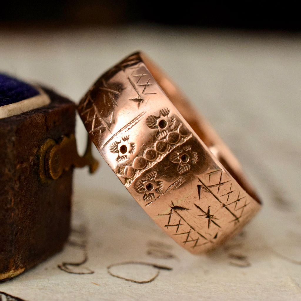Antique 9ct Rose Gold Wide Wedder/ Band Dated 1892