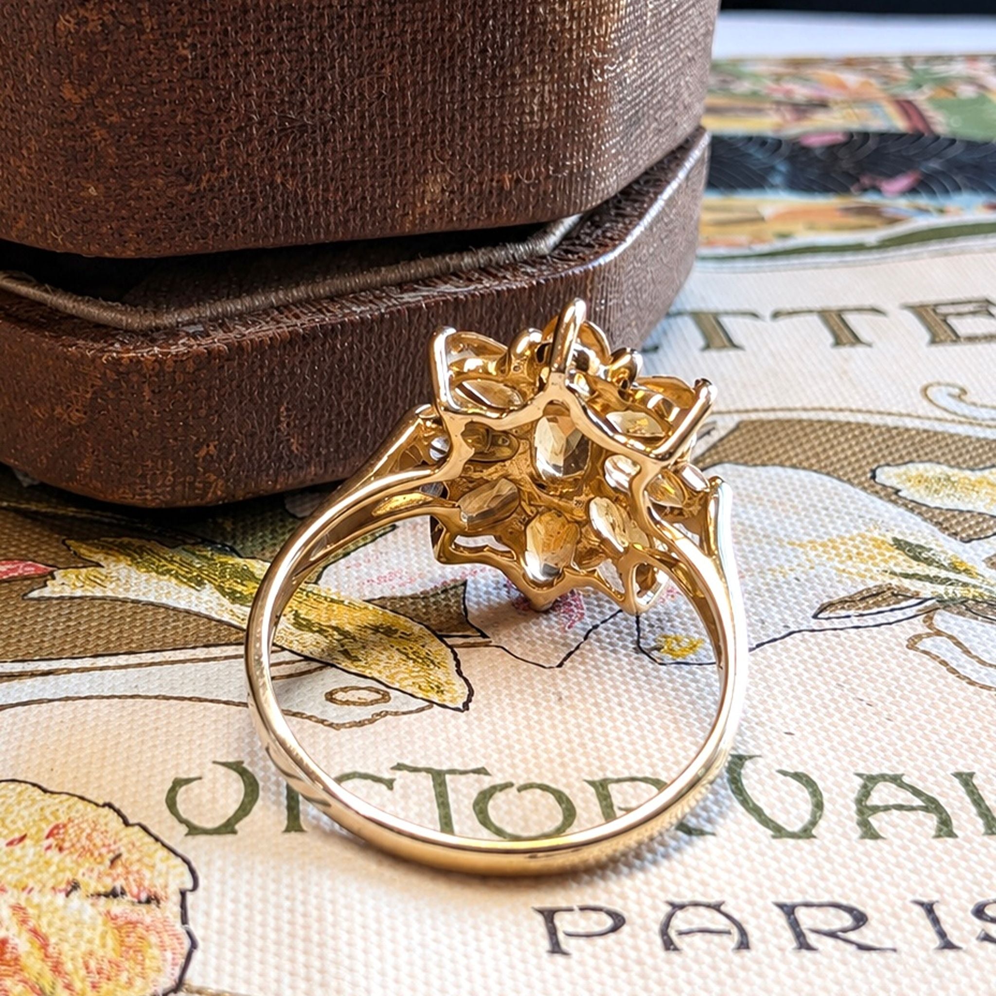Modern 9ct Yellow Gold Citrine and Diamond Cluster Ring