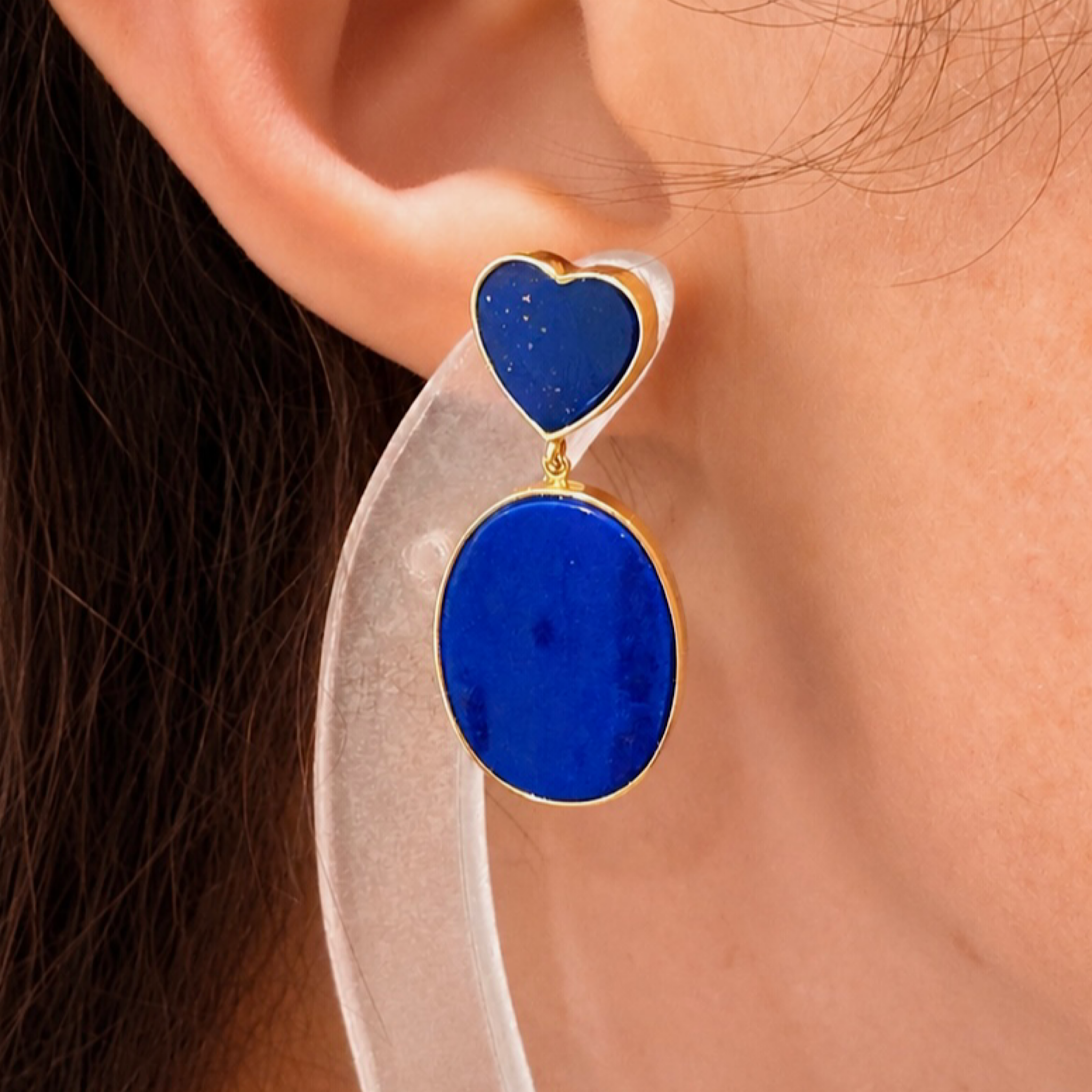 Contemporary 14ct Yellow Gold Lapis Lazuli Drop Earrings